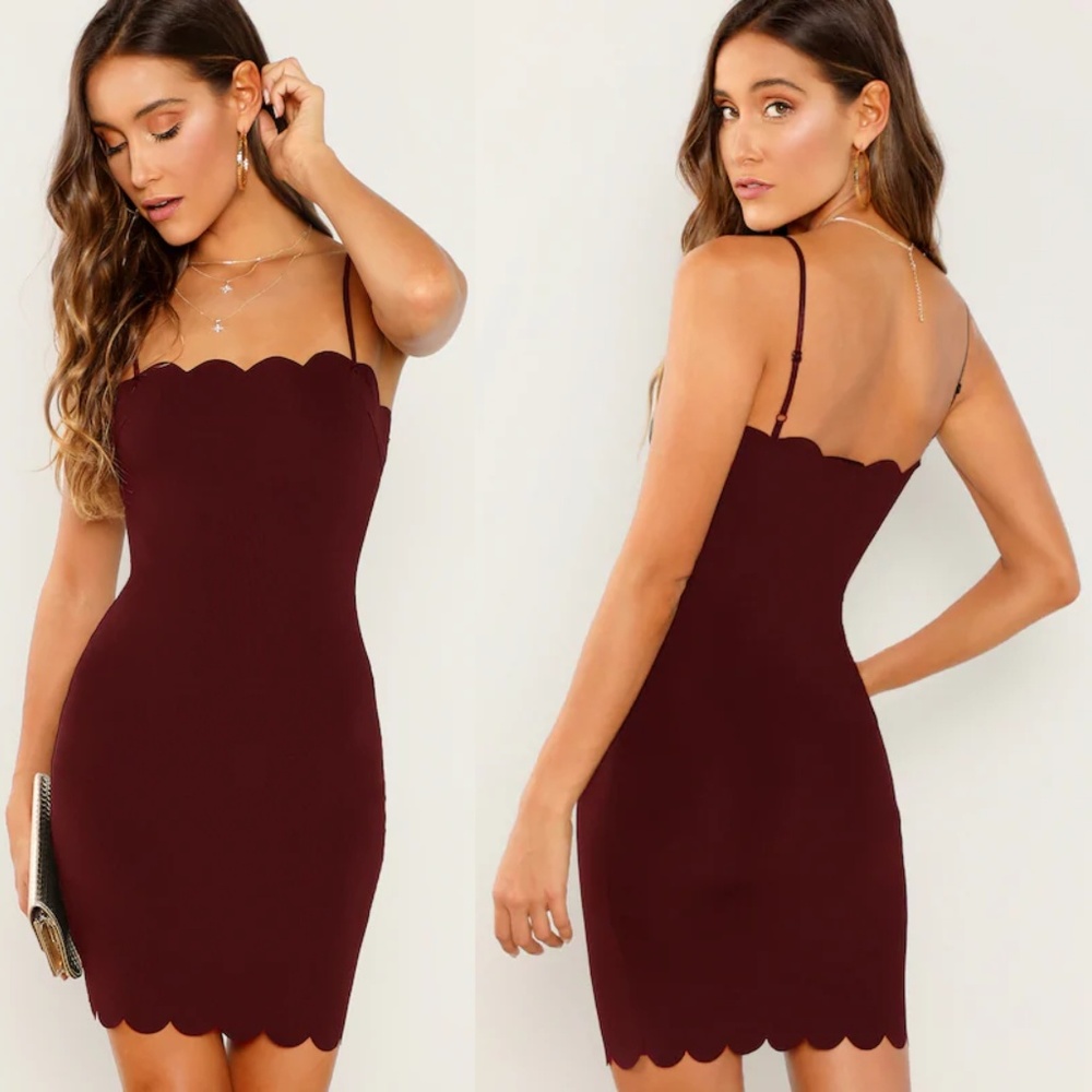 Burgundy Scalloped Mini Dress